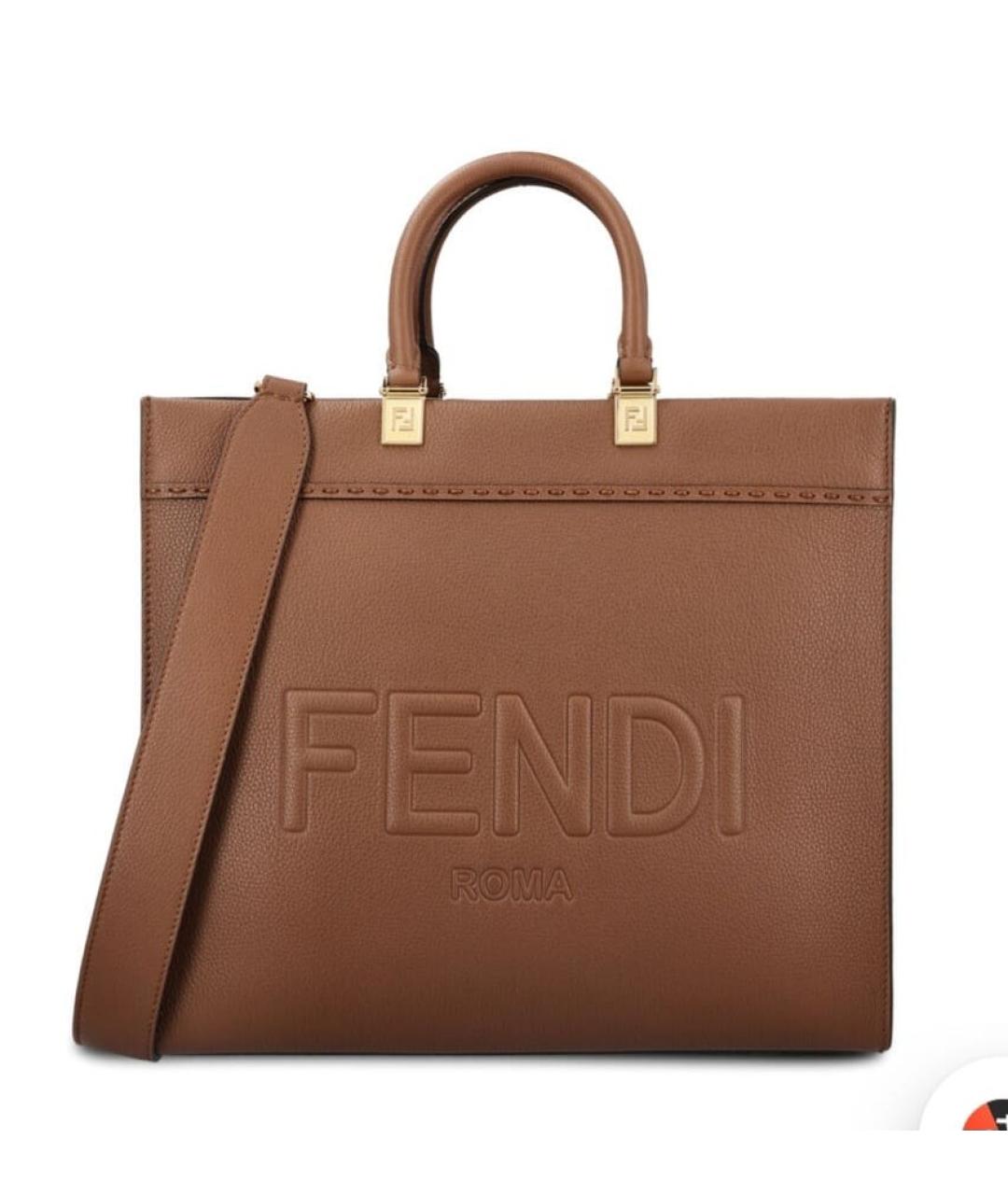 FENDI Коричневая кожаная сумка тоут, фото 5