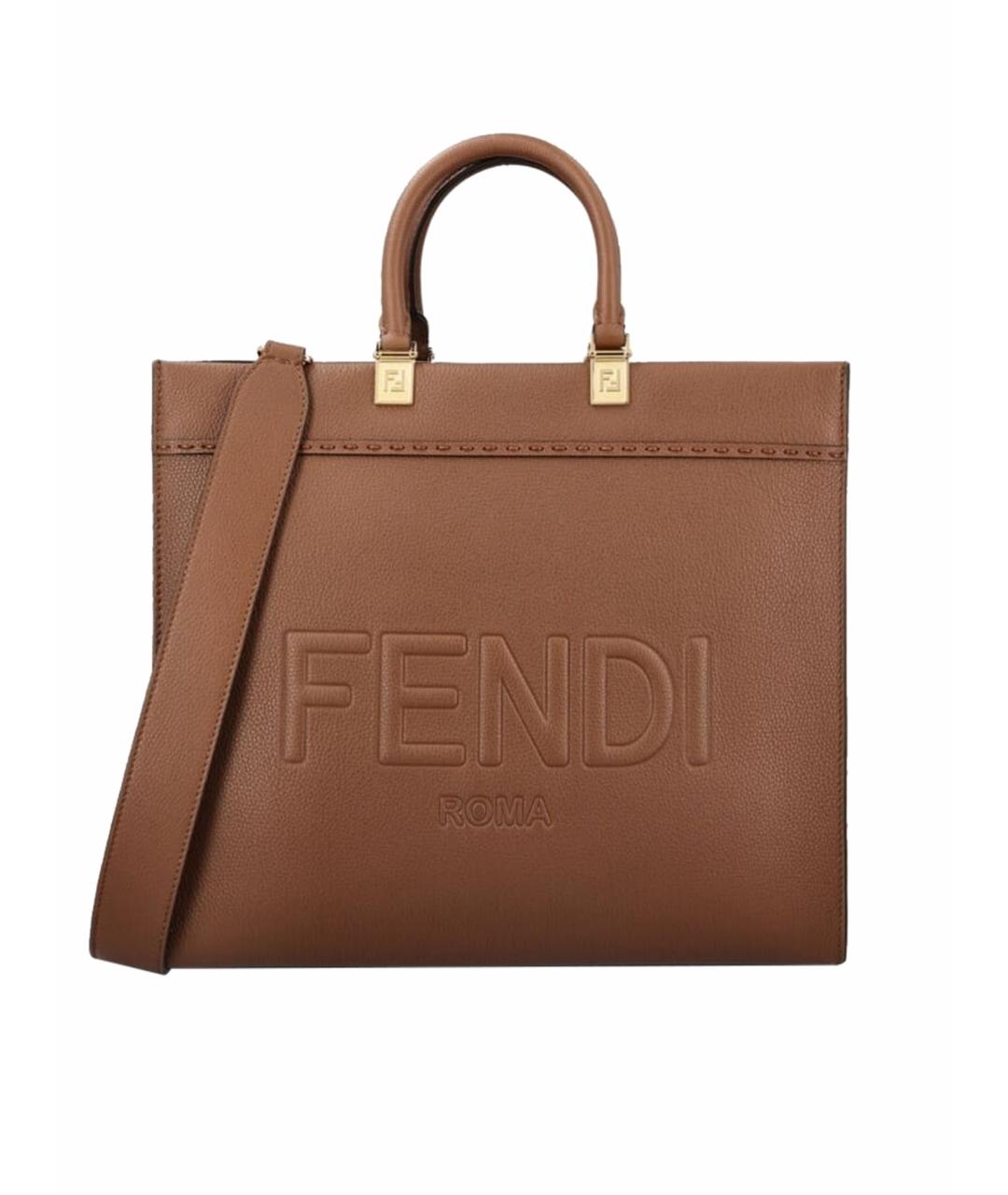 FENDI Коричневая кожаная сумка тоут, фото 1