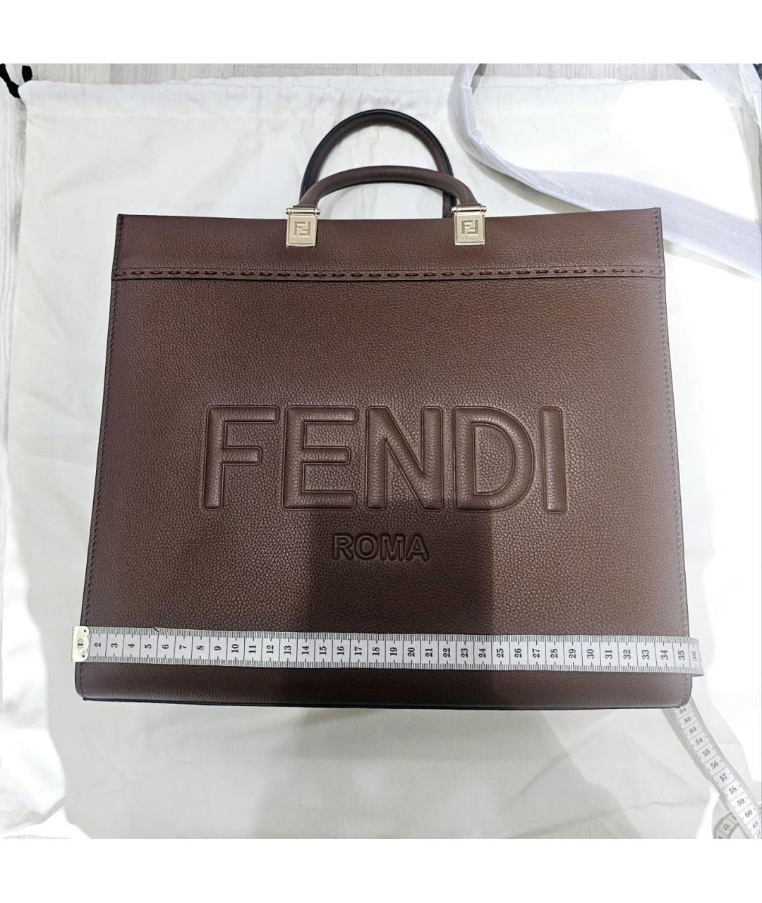 FENDI Коричневая кожаная сумка тоут, фото 7