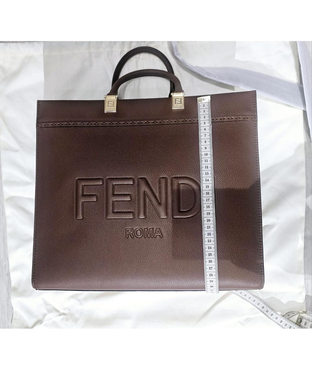 FENDI Коричневая кожаная сумка тоут, фото 6