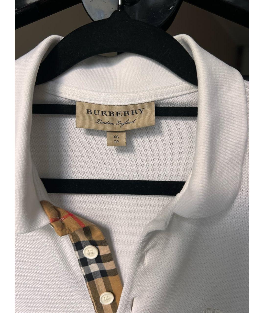 BURBERRY Белое хлопковое поло с коротким рукавом, фото 2