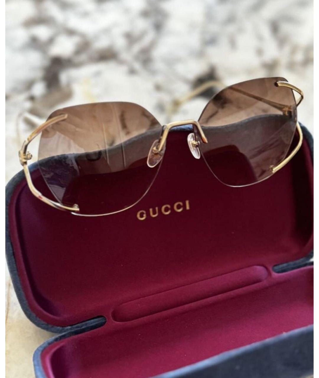 GUCCI Бежевые металлические солнцезащитные очки, фото 2