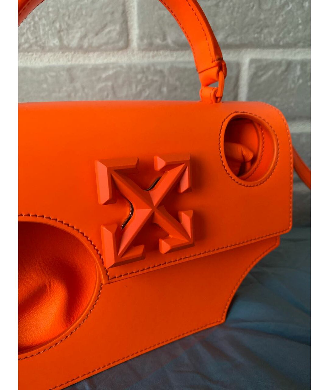 OFF-WHITE Оранжевая кожаная сумка с короткими ручками, фото 6