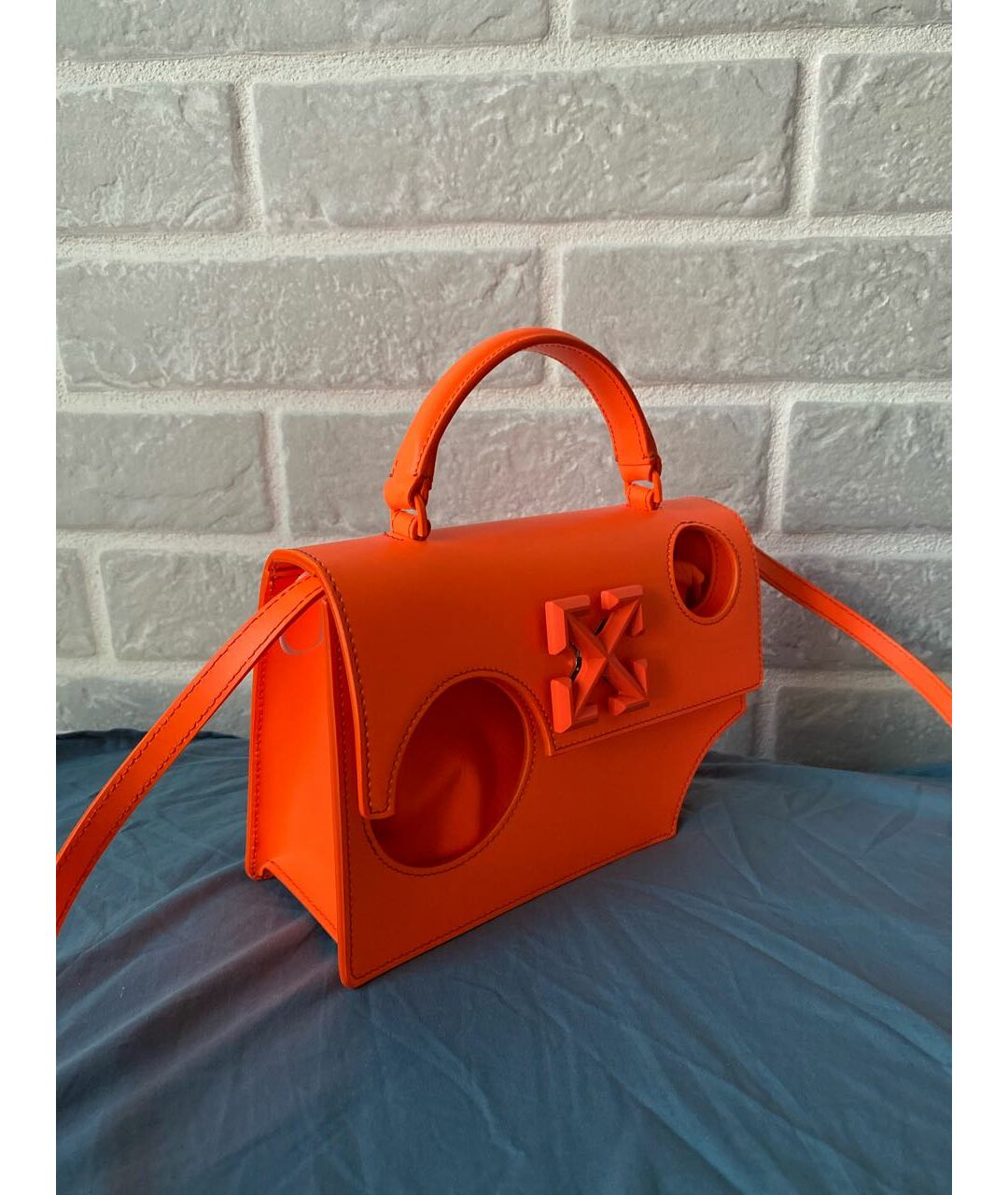 OFF-WHITE Оранжевая кожаная сумка с короткими ручками, фото 2