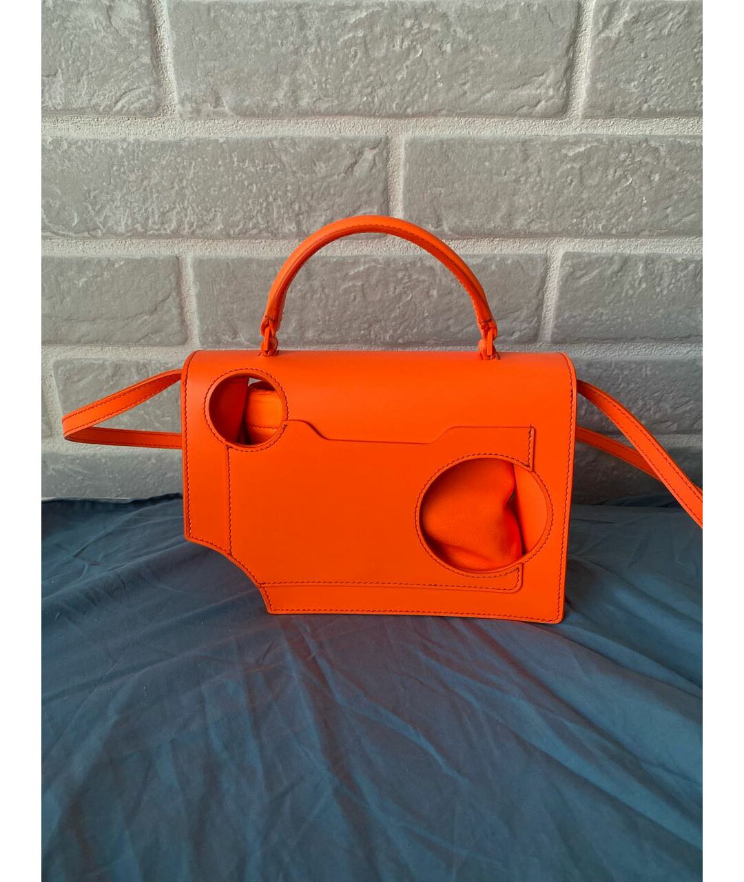 OFF-WHITE Оранжевая кожаная сумка с короткими ручками, фото 3
