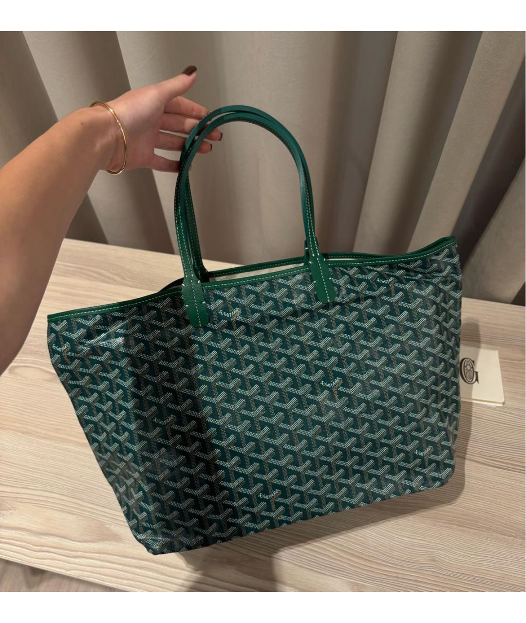 GOYARD Зеленая кожаная сумка тоут, фото 3