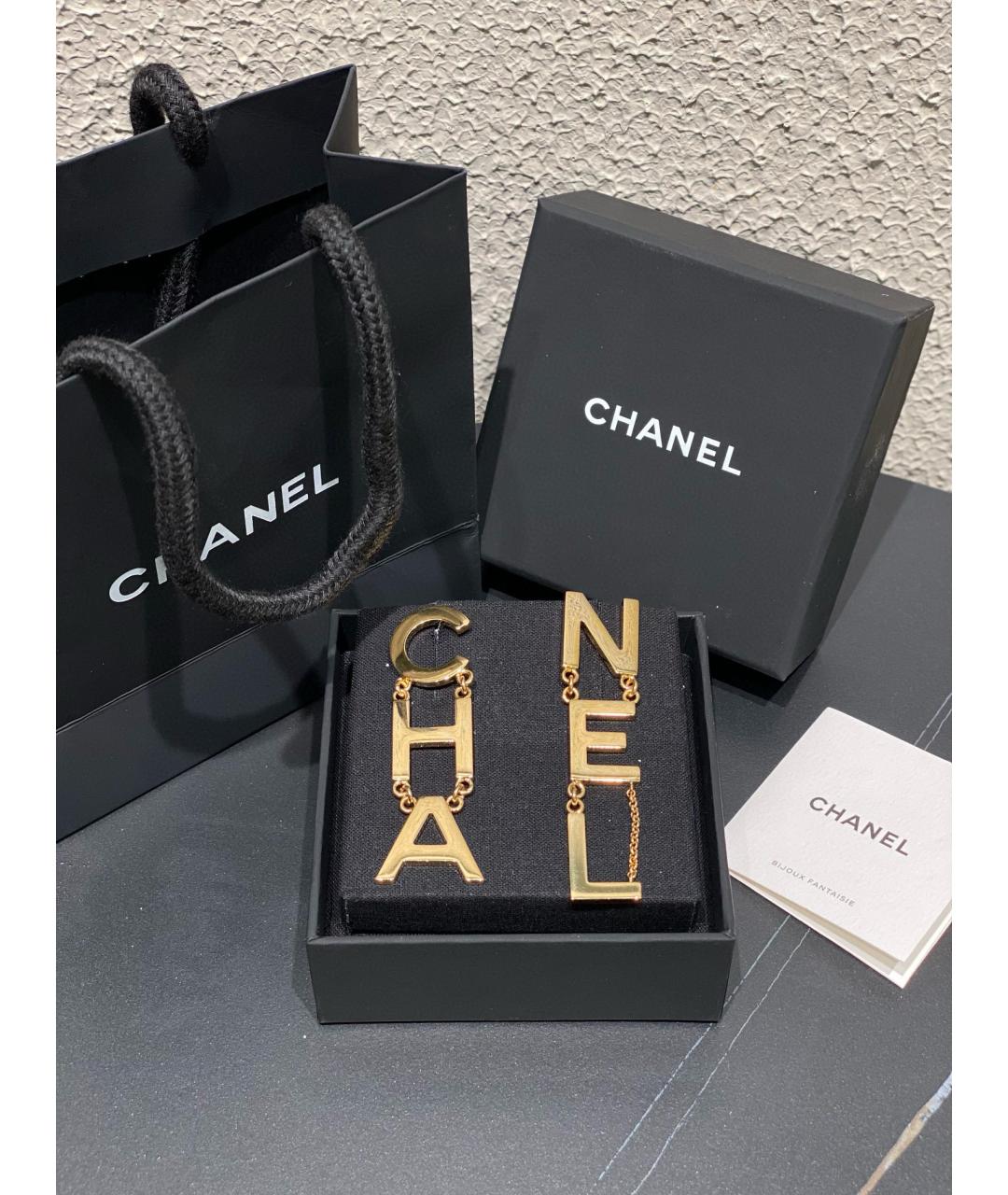 CHANEL Желтые латунные серьги, фото 2