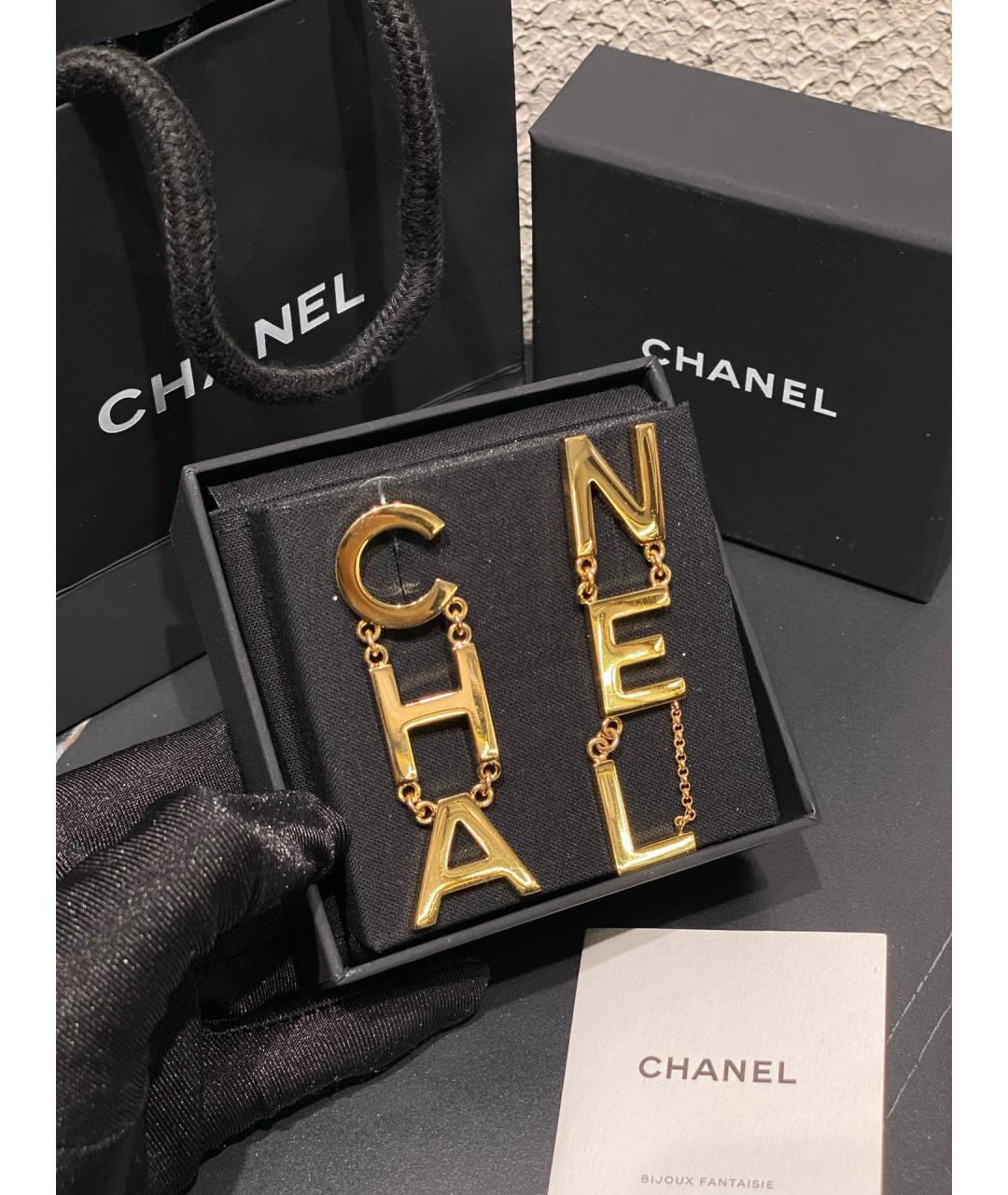 CHANEL Желтые латунные серьги, фото 6