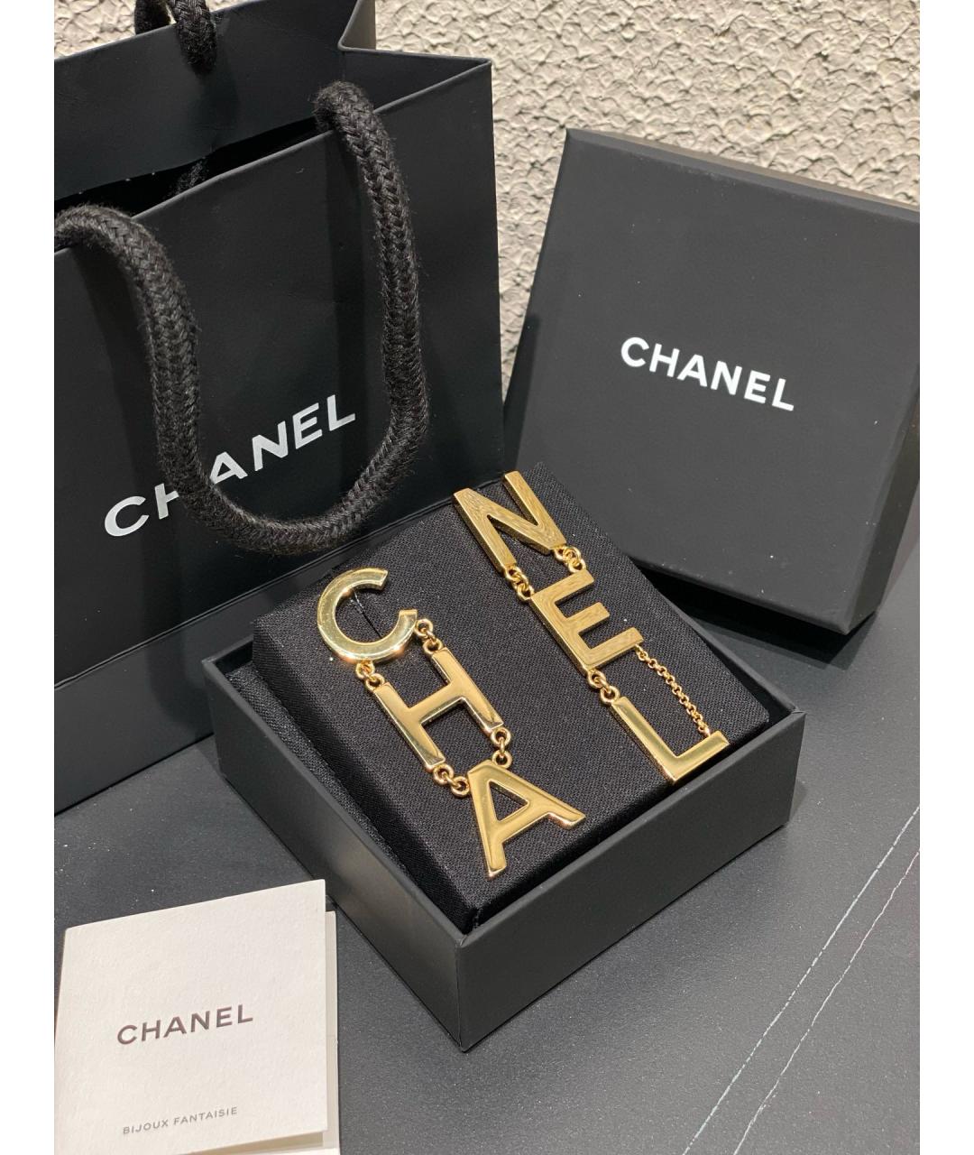 CHANEL Желтые латунные серьги, фото 3