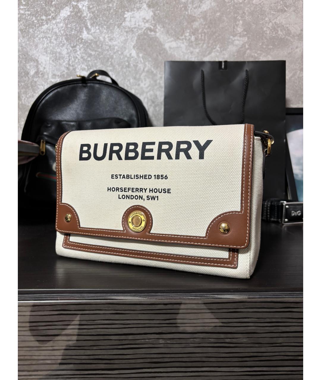 BURBERRY Бежевая тканевая сумка через плечо, фото 2