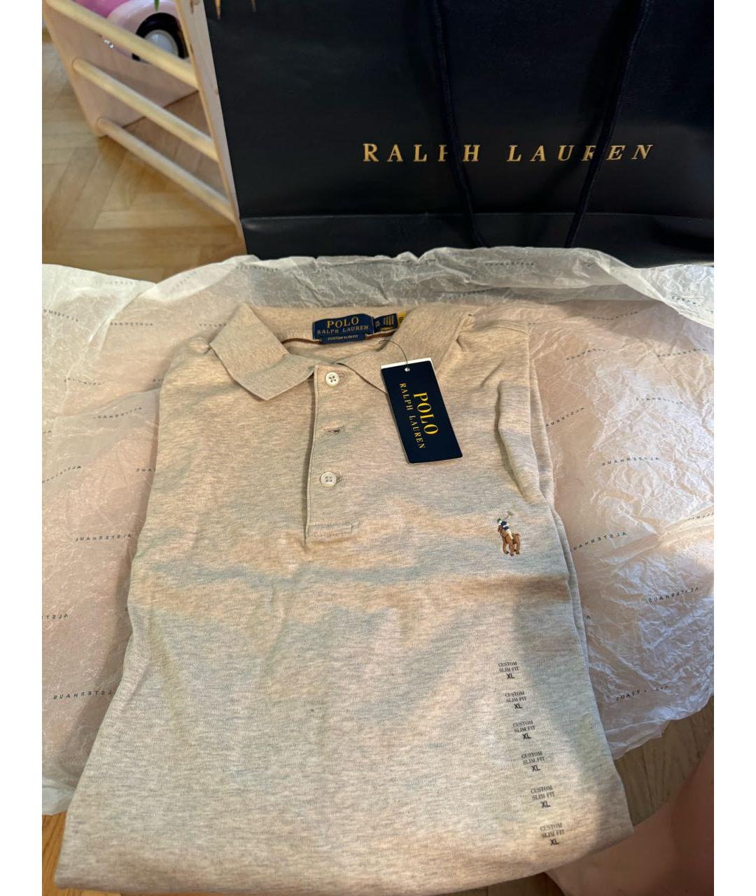 POLO RALPH LAUREN Бежевое хлопковое поло с длинным рукавом, фото 3