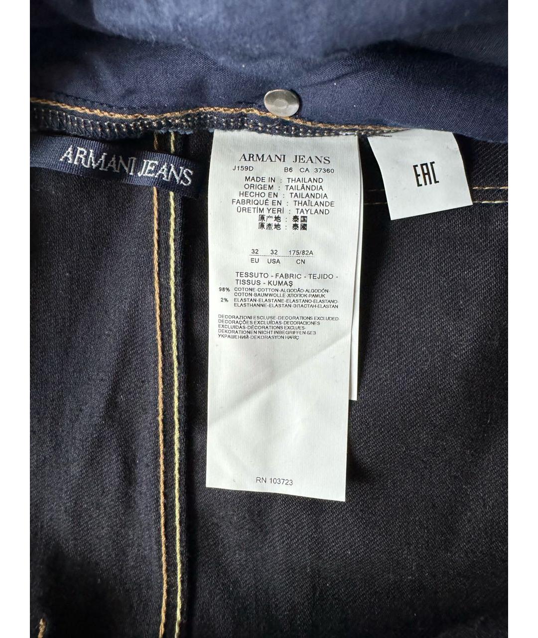 ARMANI JEANS Синие хлопковые прямые джинсы, фото 6