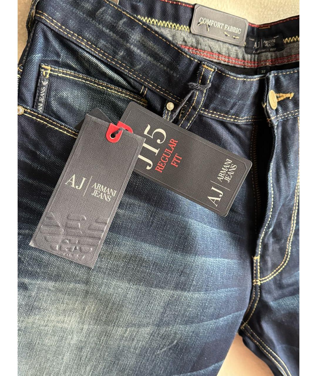 ARMANI JEANS Синие хлопковые прямые джинсы, фото 3