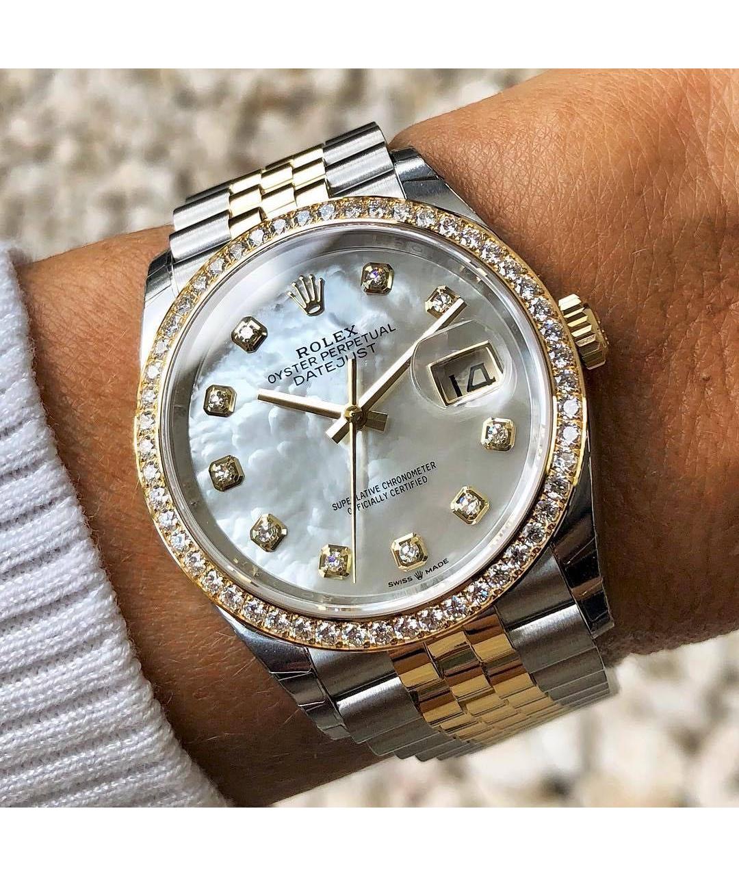 ROLEX Белые часы из желтого золота, фото 3