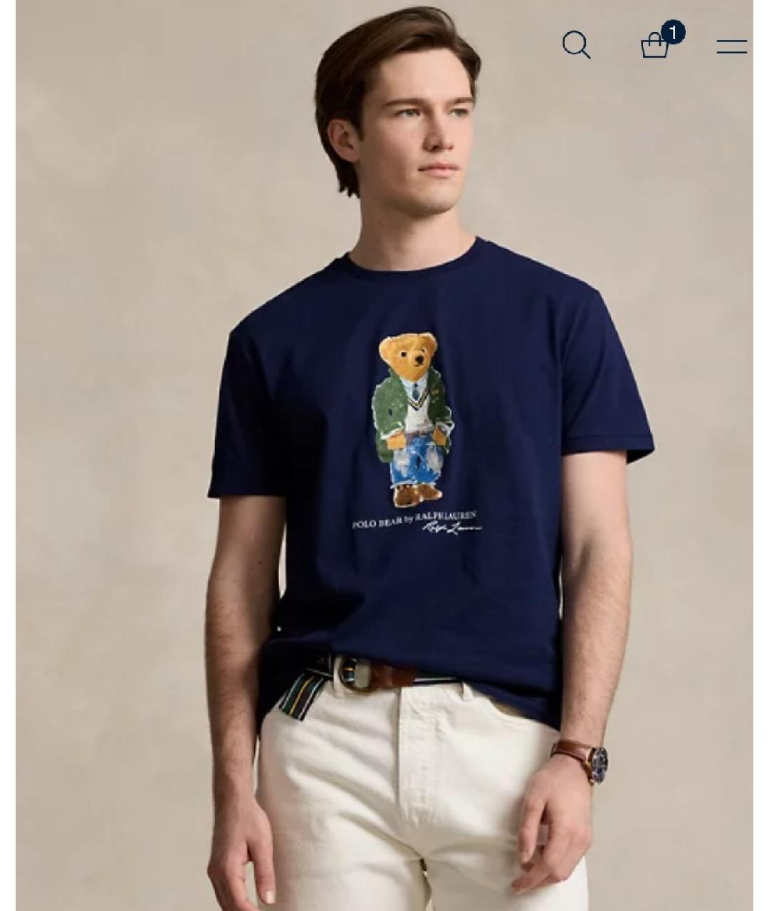 POLO RALPH LAUREN Темно-синяя хлопковая футболка, фото 4