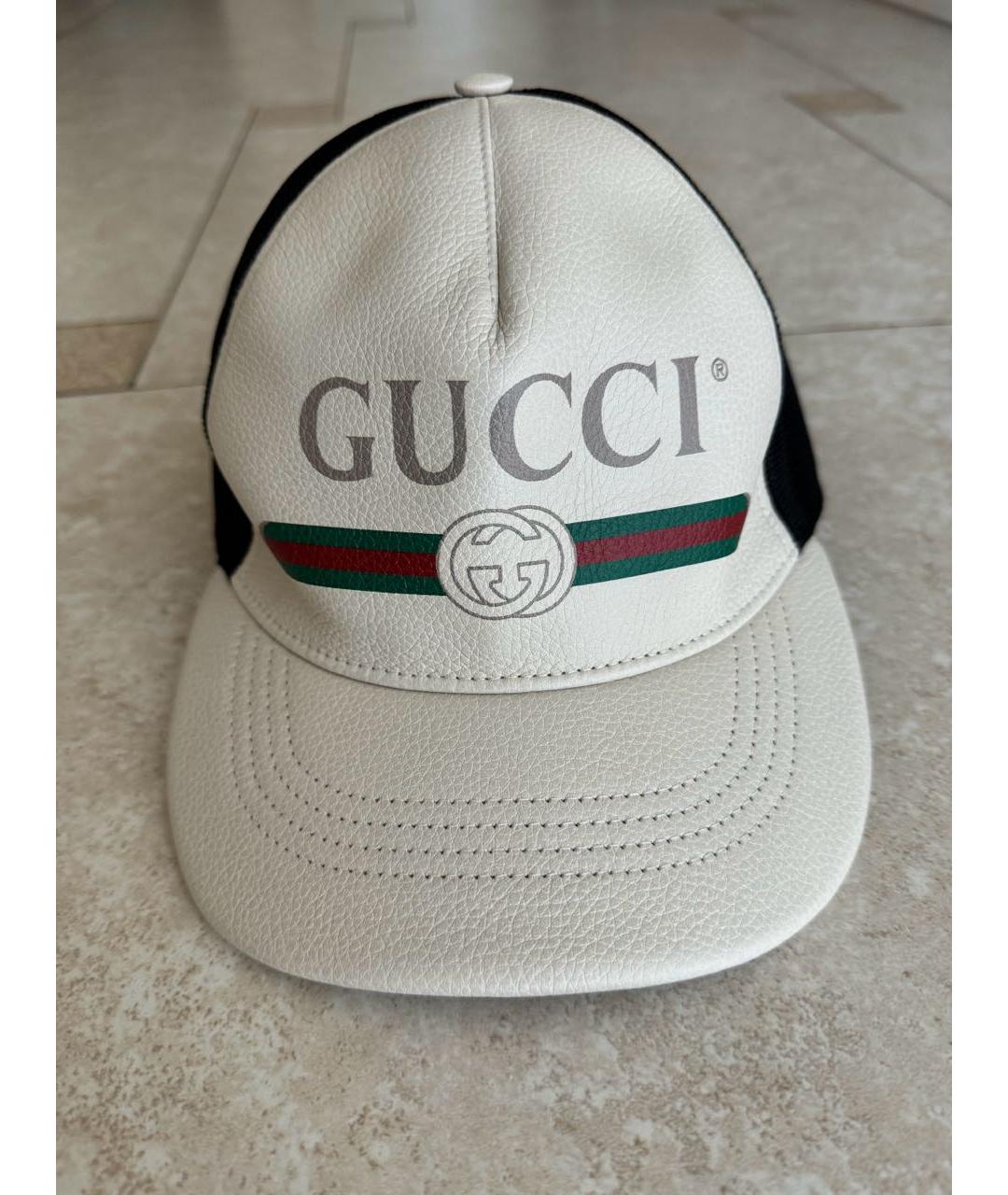 GUCCI Белая кожаная кепка, фото 6