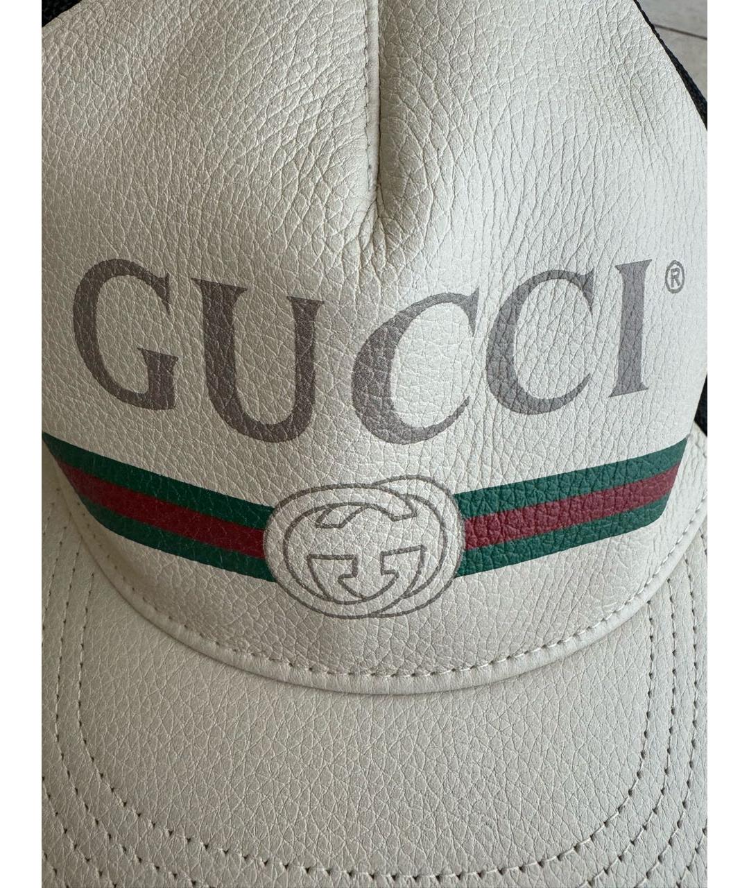 GUCCI Белая кожаная кепка, фото 4