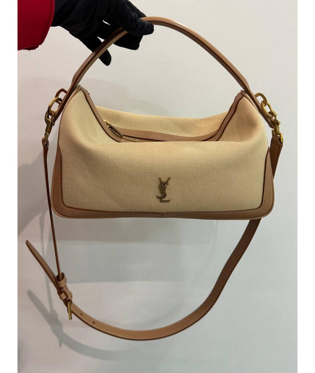 SAINT LAURENT Бежевая тканевая сумка через плечо, фото 5