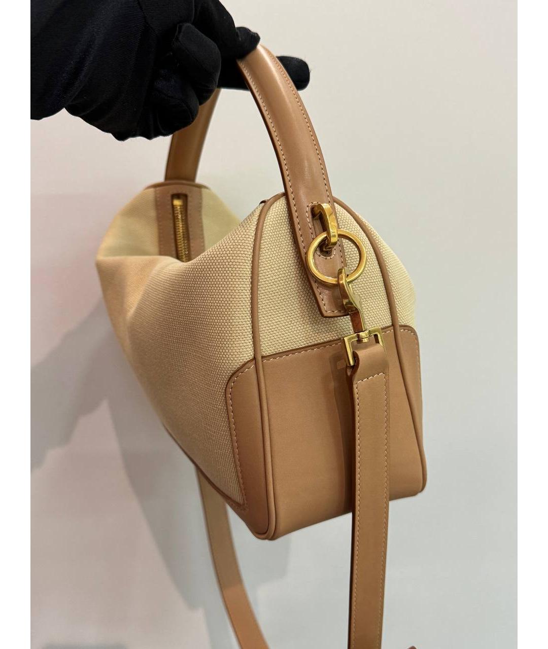 SAINT LAURENT Бежевая тканевая сумка через плечо, фото 3