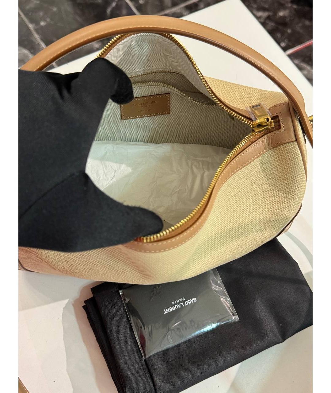 SAINT LAURENT Бежевая тканевая сумка через плечо, фото 4