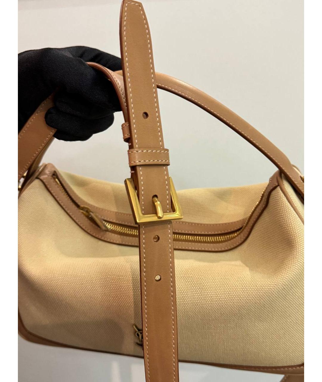 SAINT LAURENT Бежевая тканевая сумка через плечо, фото 6