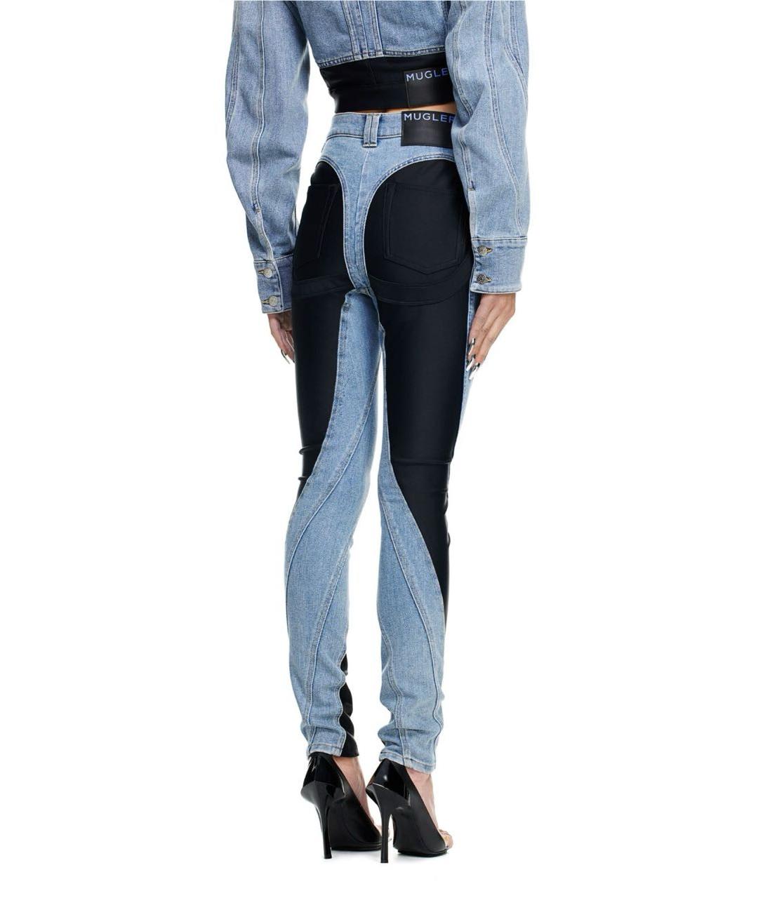 MUGLER Голубые хлопко-эластановые прямые джинсы, фото 5