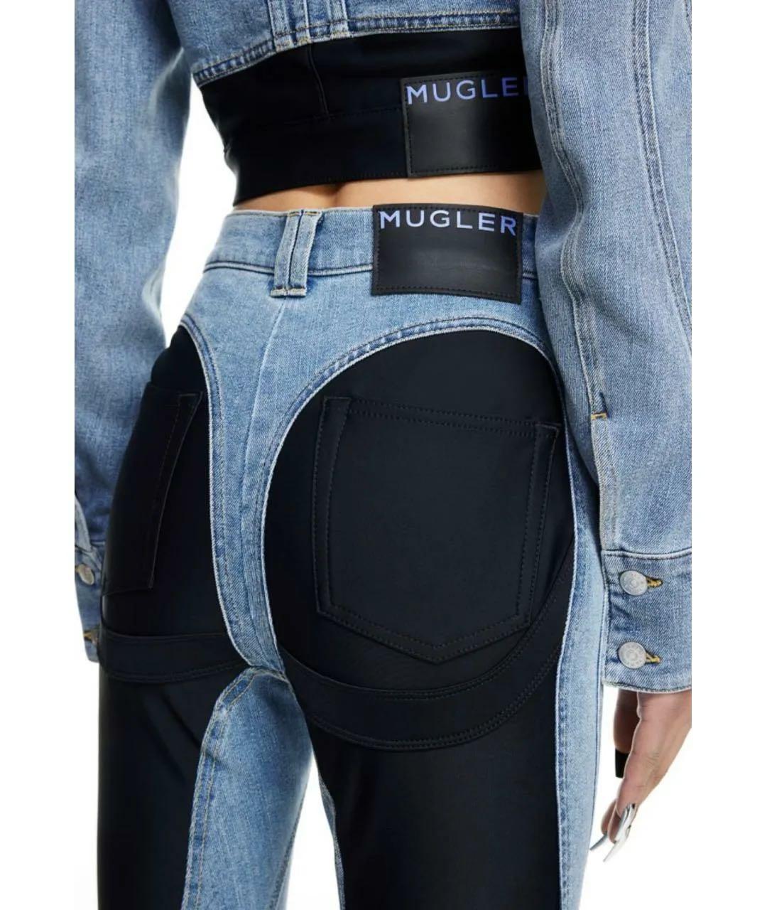 MUGLER Голубые хлопко-эластановые прямые джинсы, фото 6