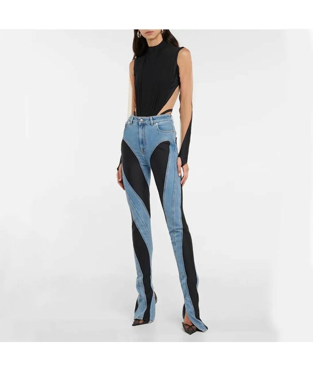 MUGLER Голубые хлопко-эластановые прямые джинсы, фото 4