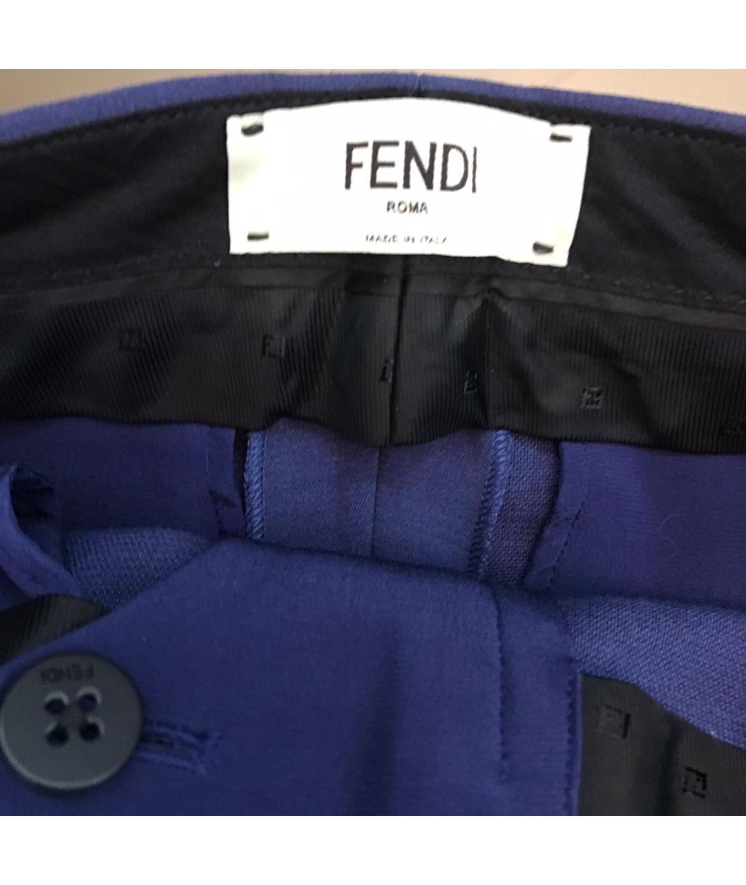 FENDI Темно-синие полиэстеровые брюки широкие, фото 3