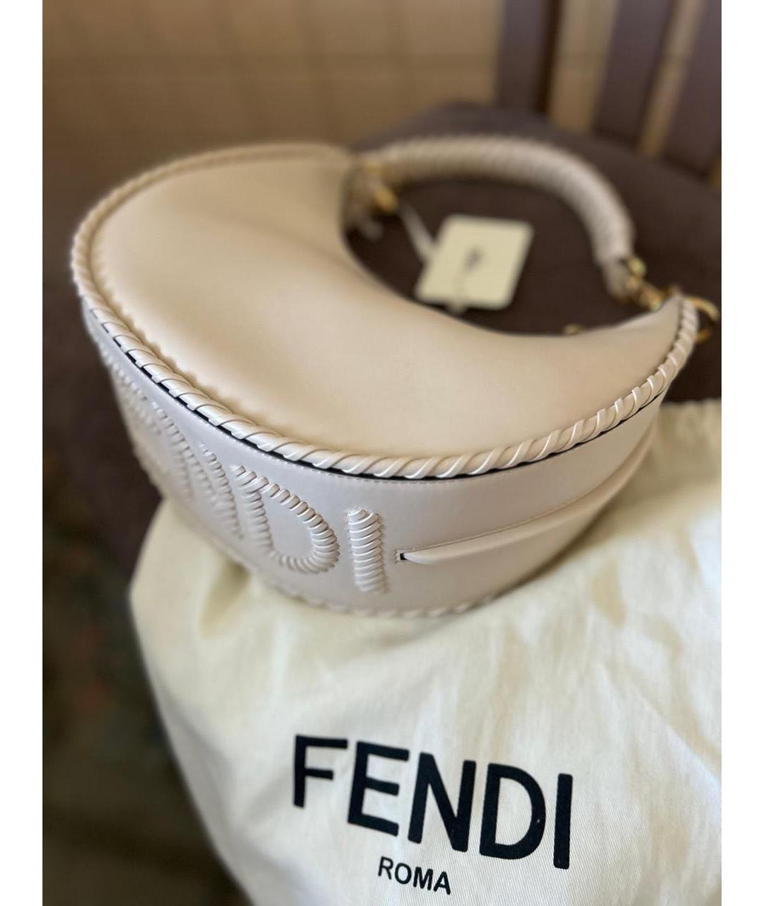 FENDI Бежевая кожаная сумка через плечо, фото 4