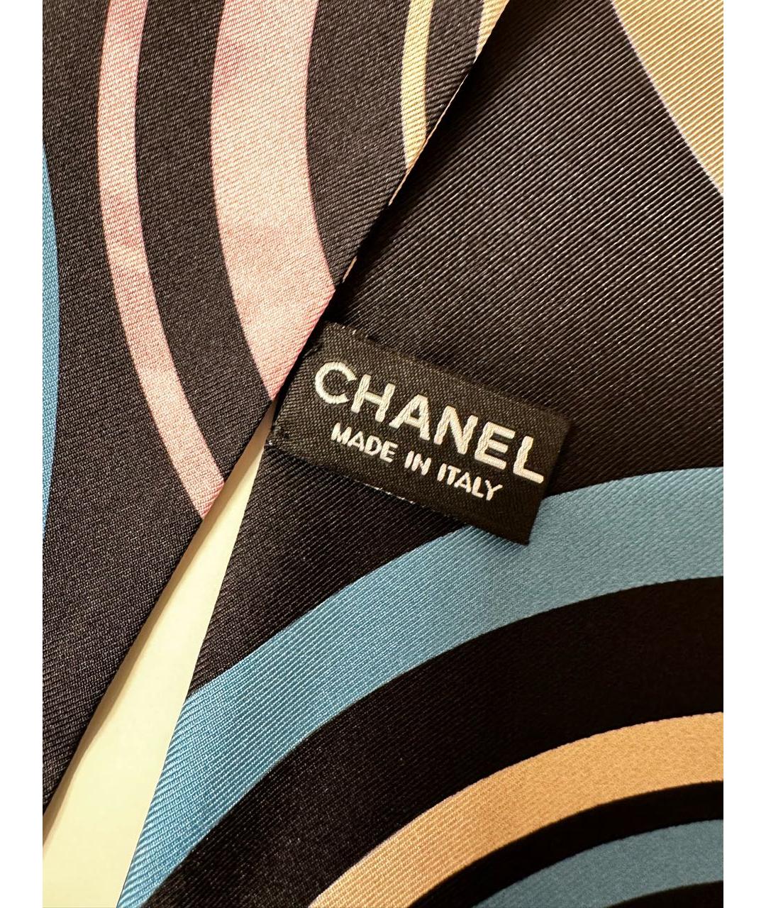 CHANEL Черный шелковый шарф, фото 7