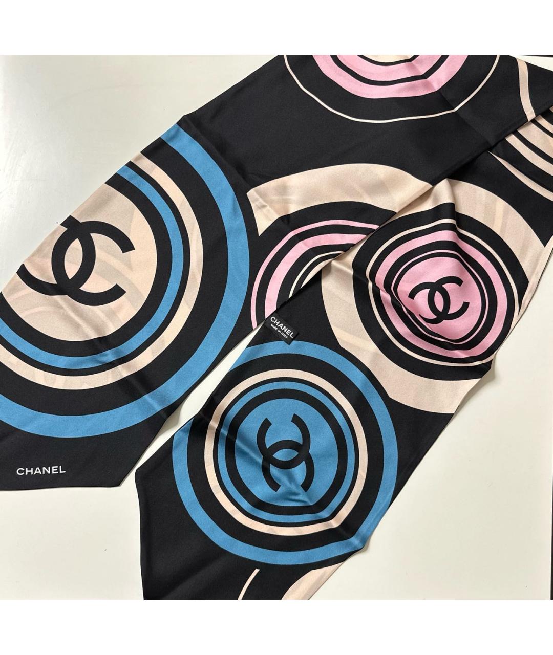 CHANEL Черный шелковый шарф, фото 2