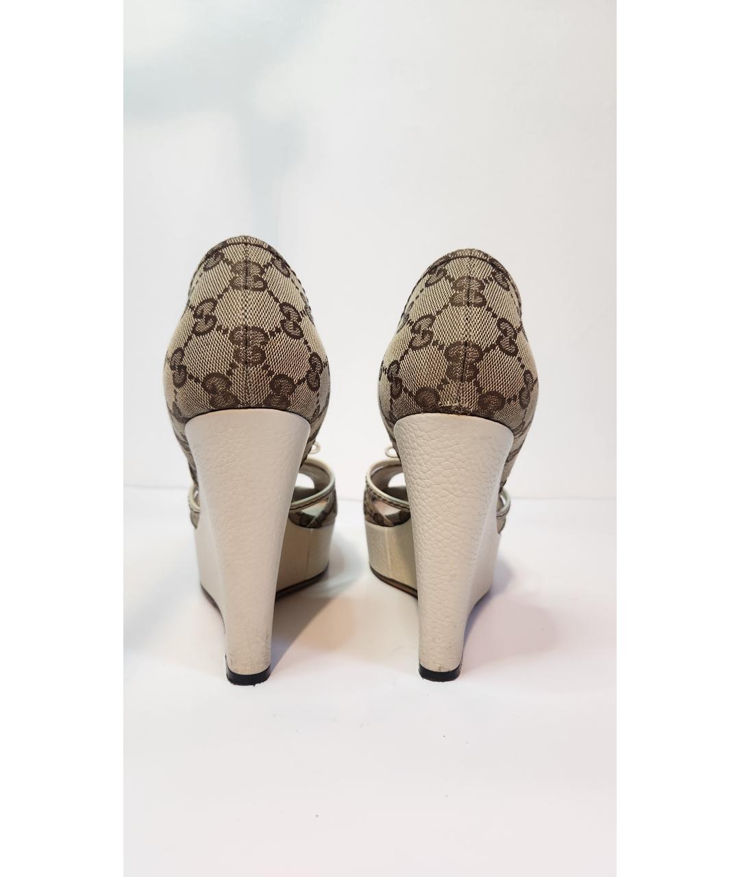 GUCCI Бежевые текстильные босоножки, фото 4