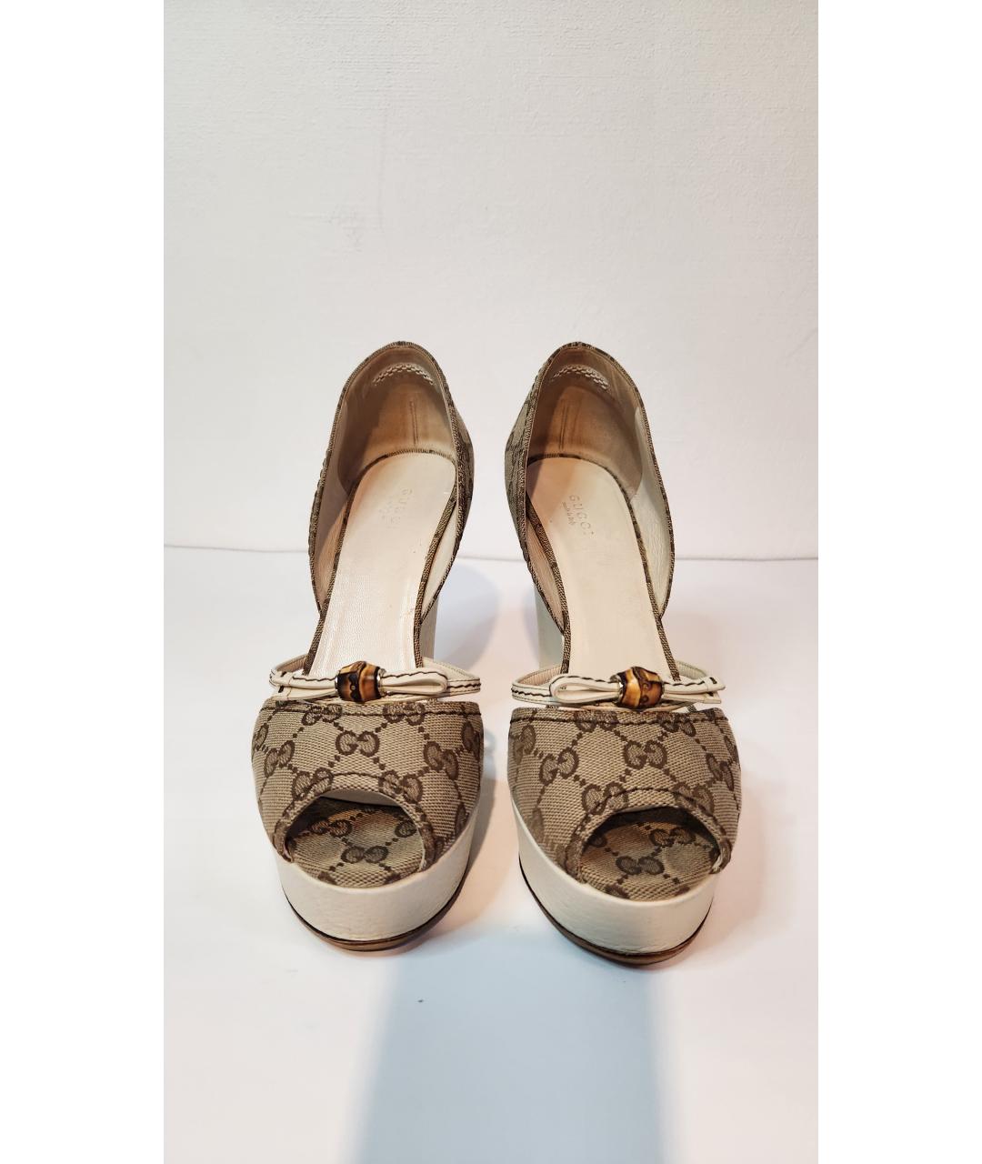 GUCCI Бежевые текстильные босоножки, фото 8