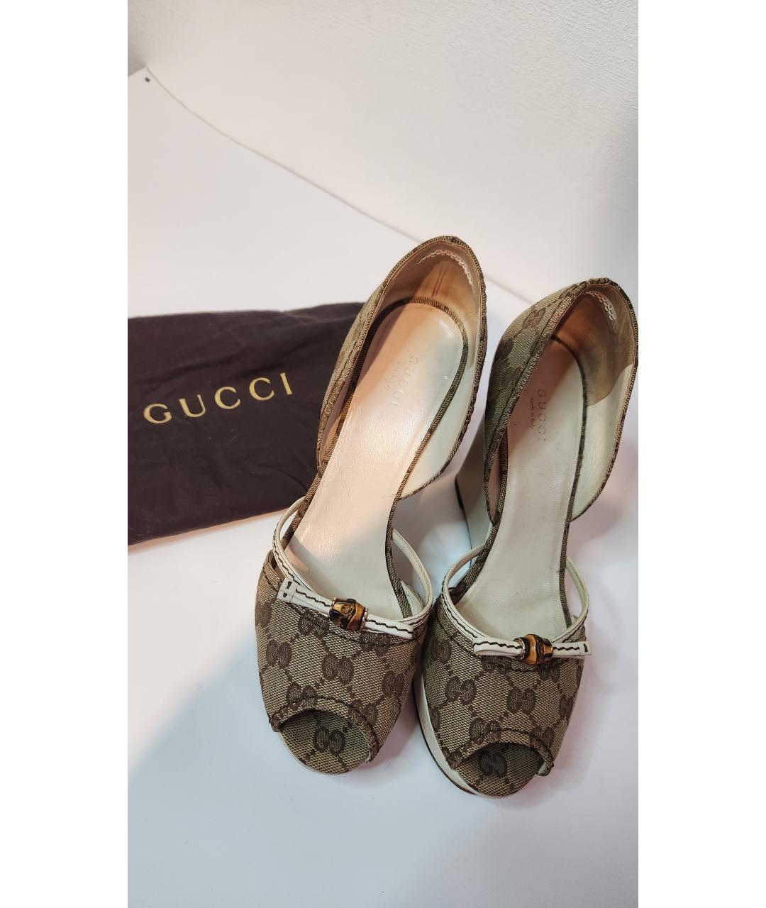 GUCCI Бежевые текстильные босоножки, фото 7