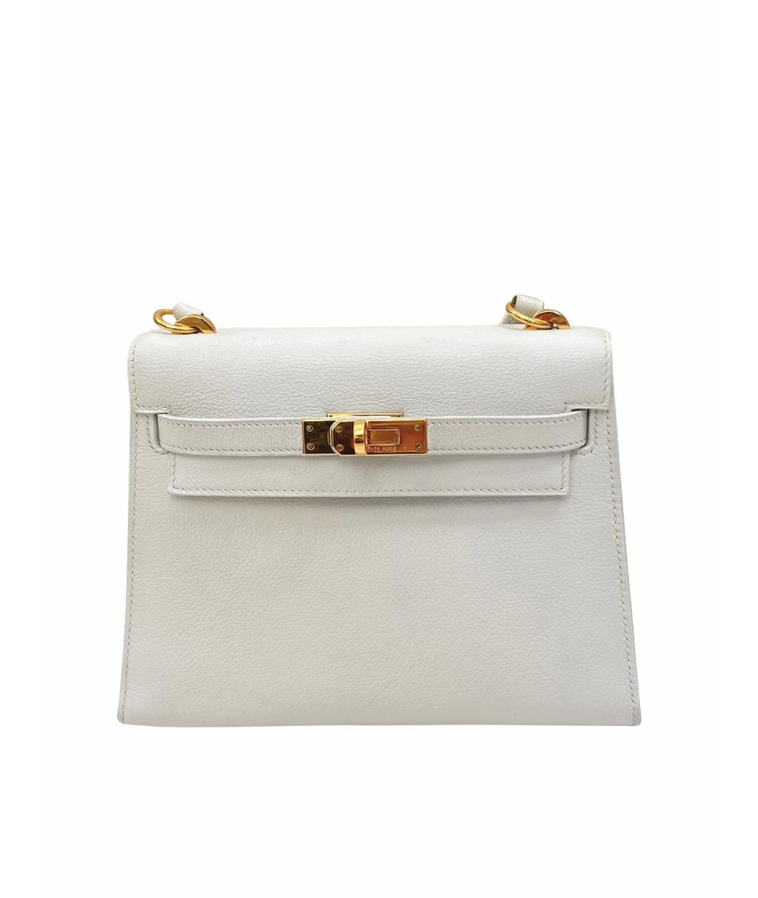 HERMES Белая кожаная сумка с короткими ручками, фото 1