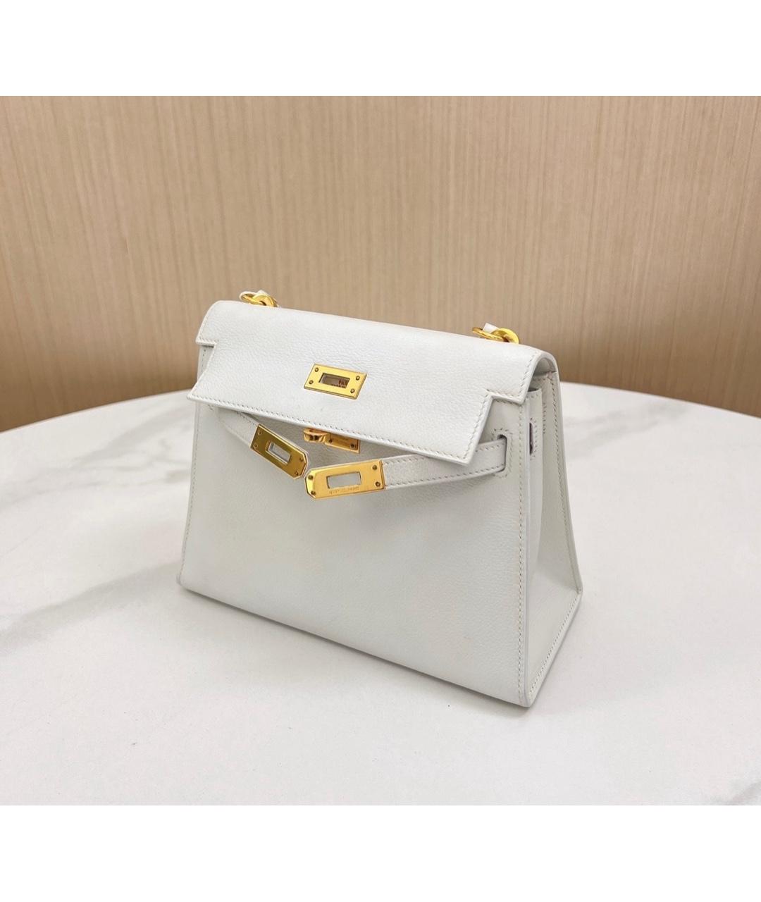 HERMES Белая кожаная сумка с короткими ручками, фото 7