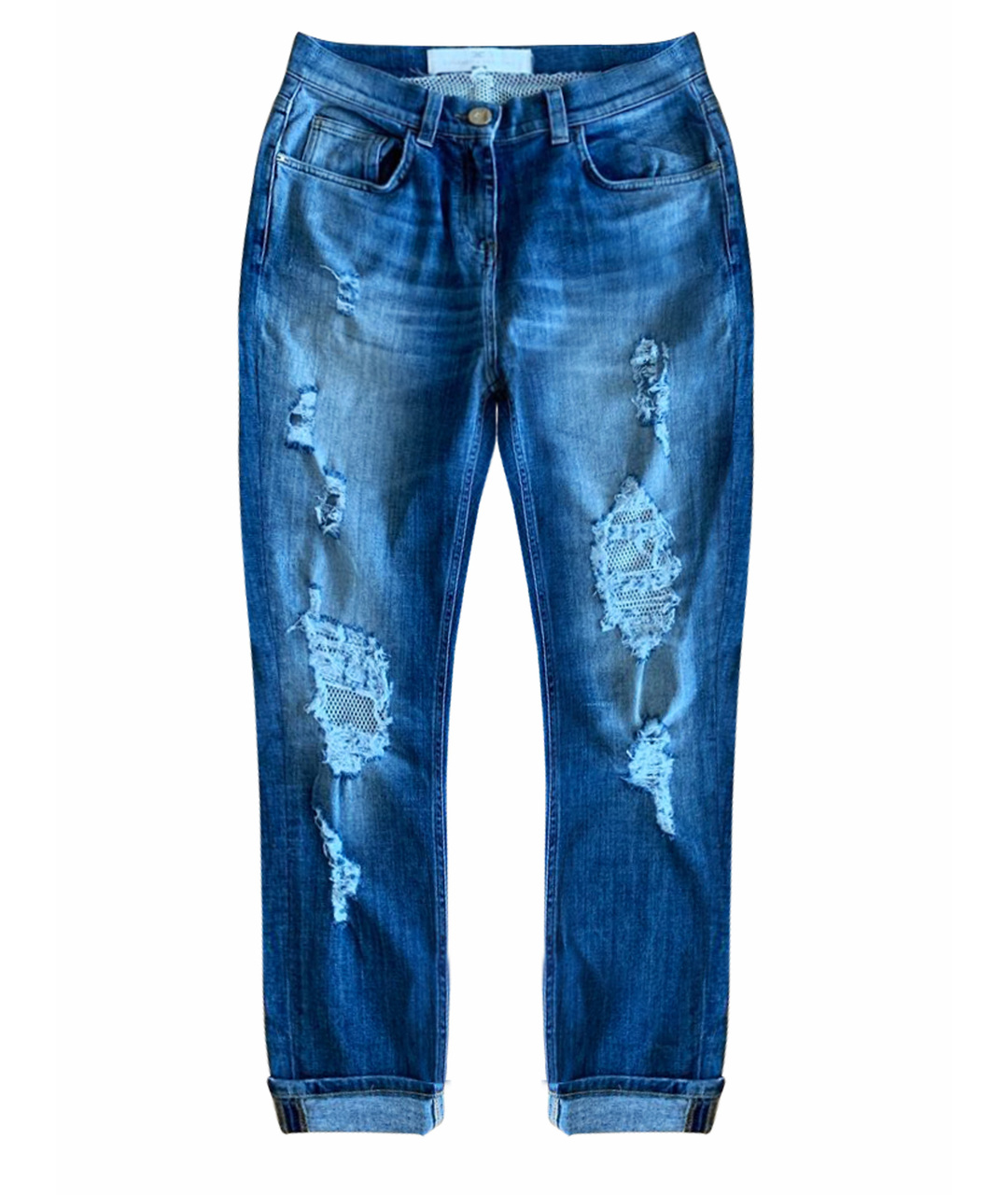 ELISABETTA FRANCHI Голубые хлопко-полиэстеровые прямые джинсы, фото 1