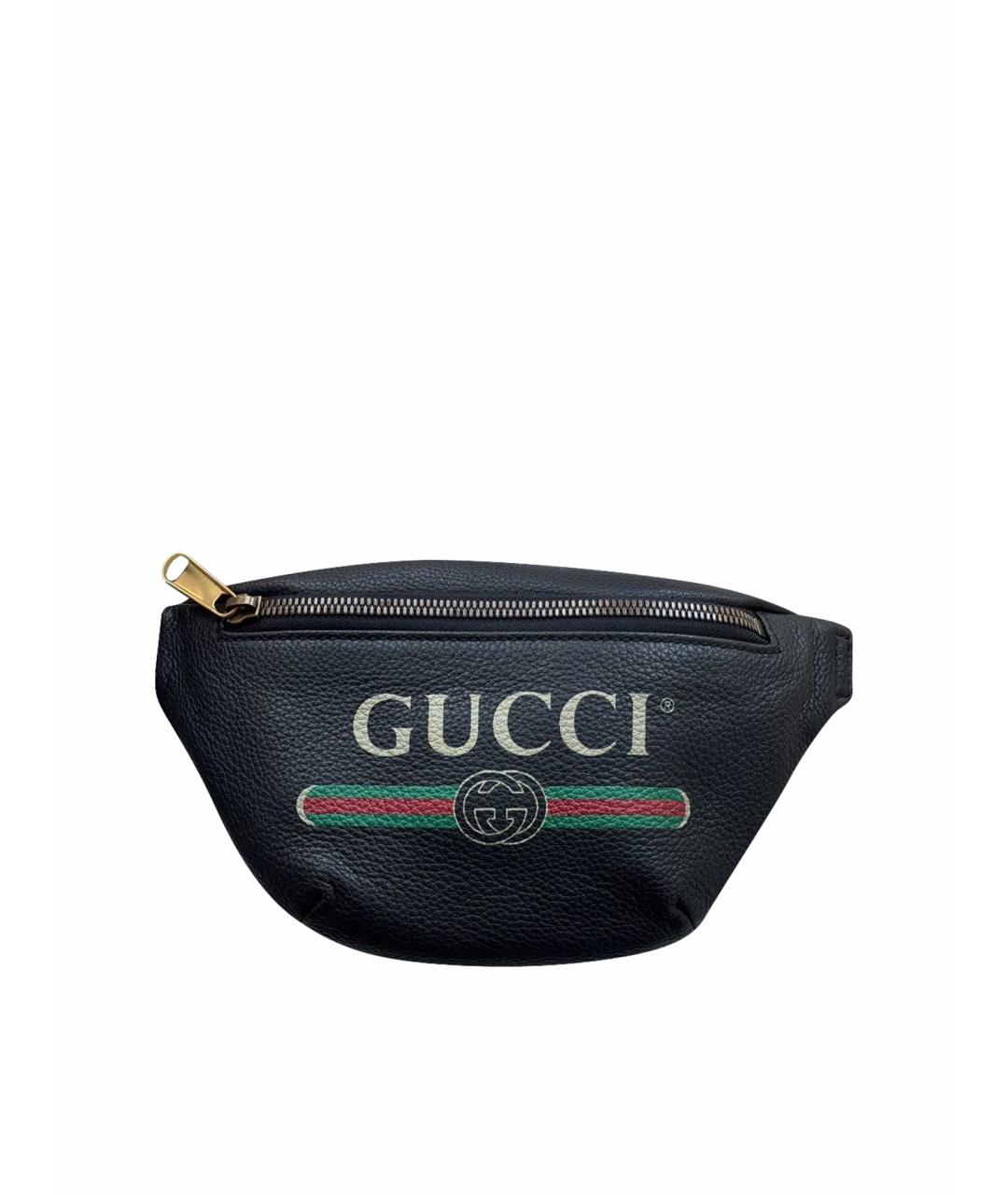 GUCCI Черная кожаная поясная сумка, фото 1