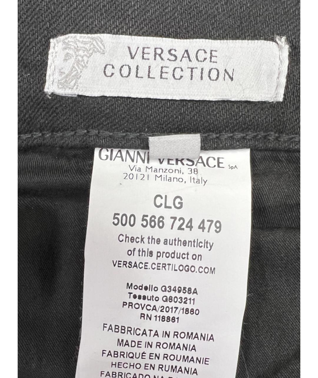 VERSACE COLLECTION Черные хлопко-эластановые джинсы слим, фото 3