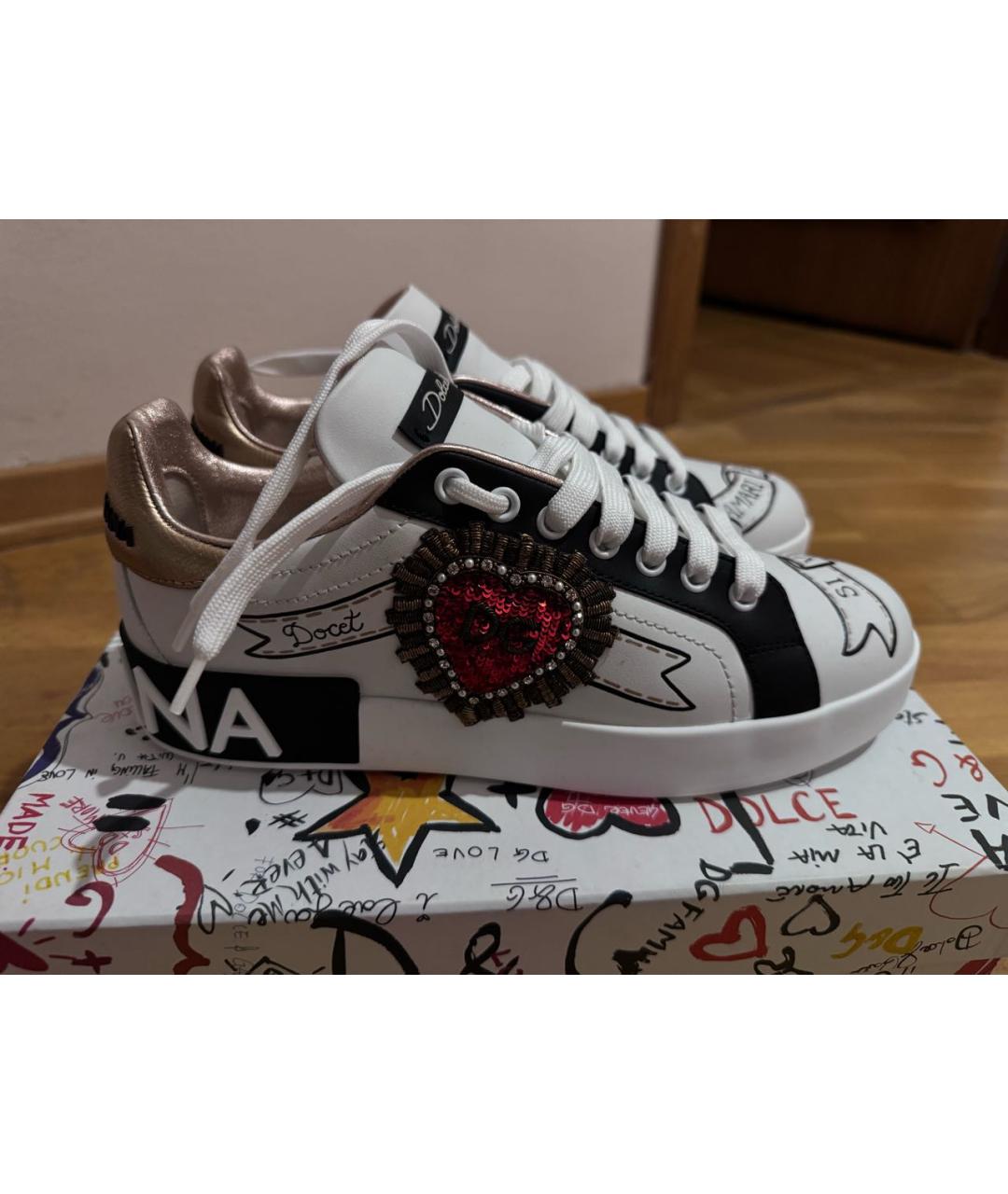 DOLCE&GABBANA Белые кожаные кеды, фото 6