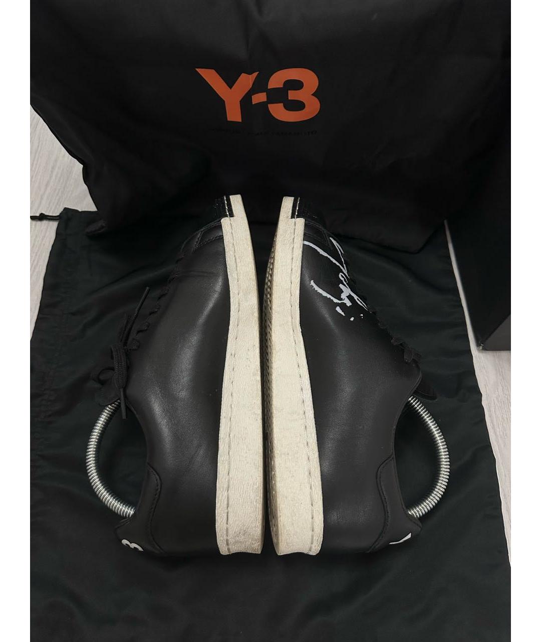 Y-3 Черные кожаные низкие кроссовки / кеды, фото 4