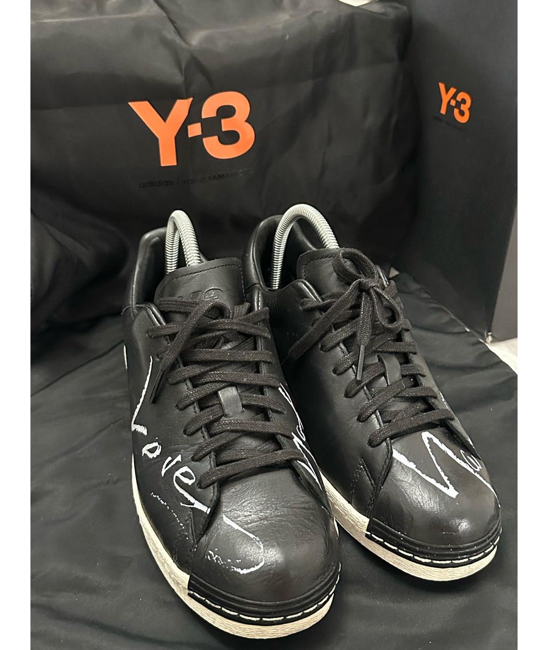 Y-3 Черные кожаные низкие кроссовки / кеды, фото 2