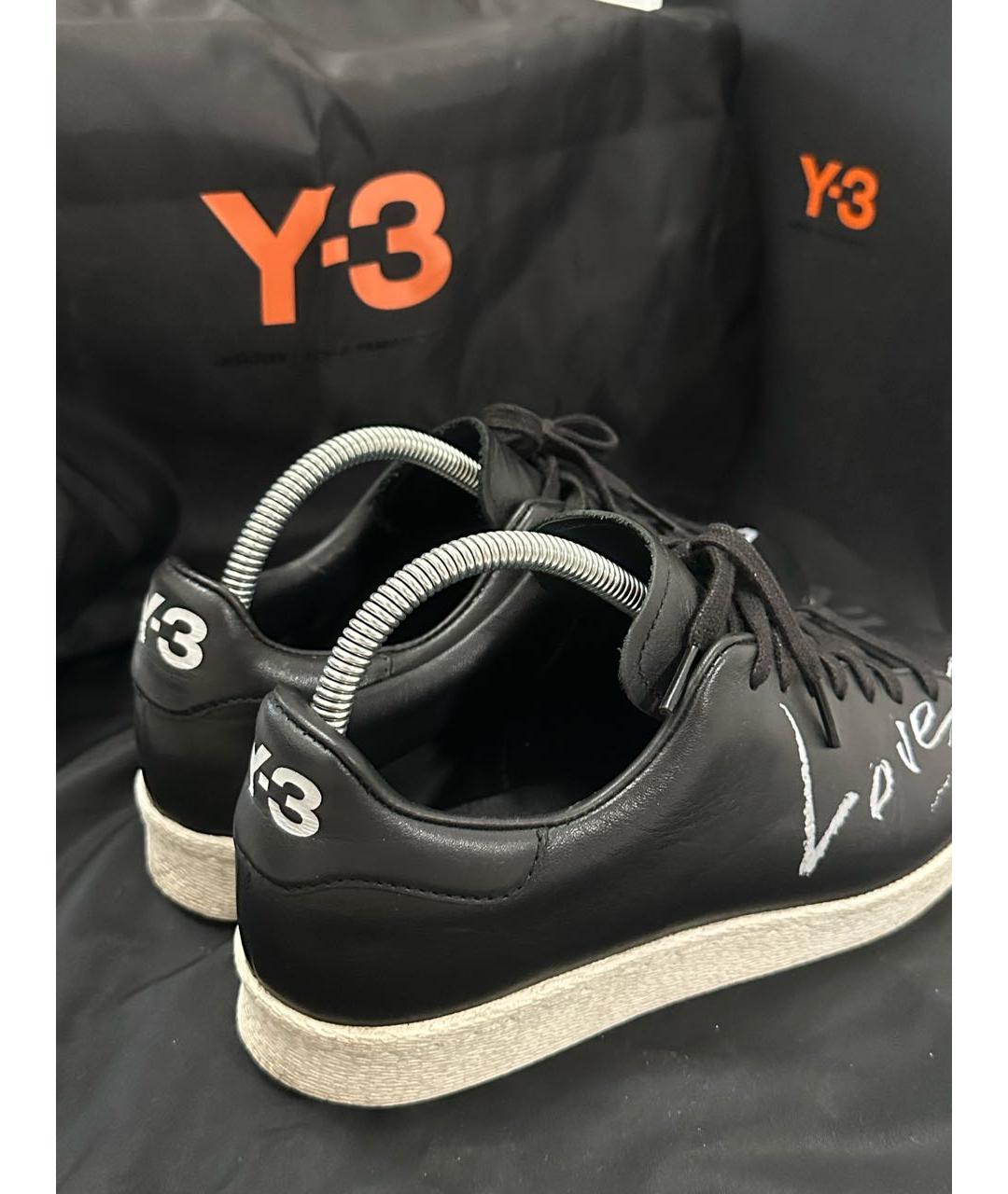 Y-3 Черные кожаные низкие кроссовки / кеды, фото 3