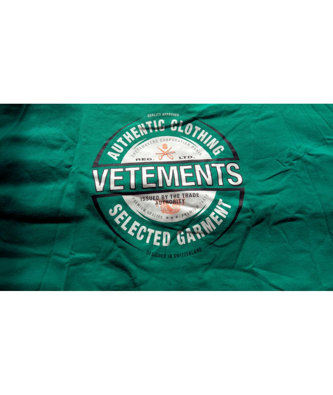 VETEMENTS Зеленая хлопковая футболка, фото 2