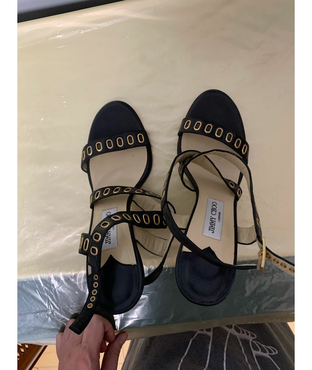 JIMMY CHOO Черные кожаные босоножки, фото 3