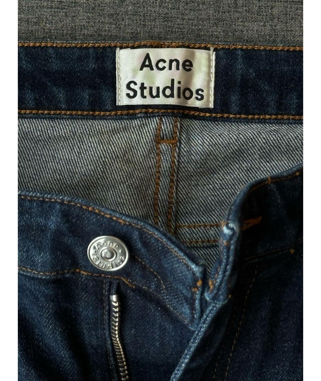 ACNE STUDIOS Темно-синие хлопко-полиэстеровые прямые джинсы, фото 3