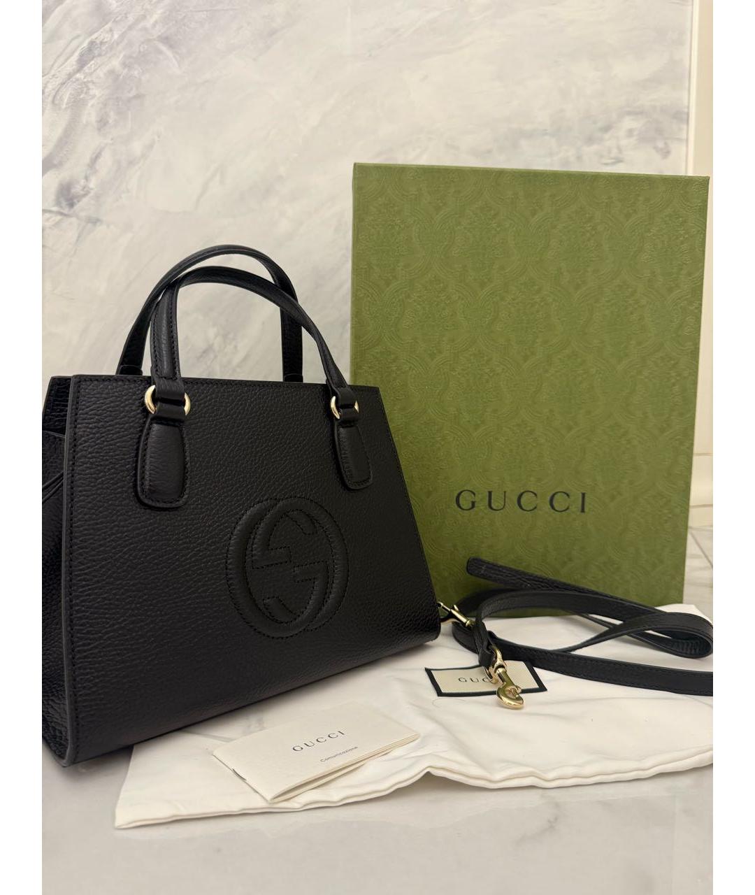 GUCCI Черная кожаная сумка с короткими ручками, фото 2