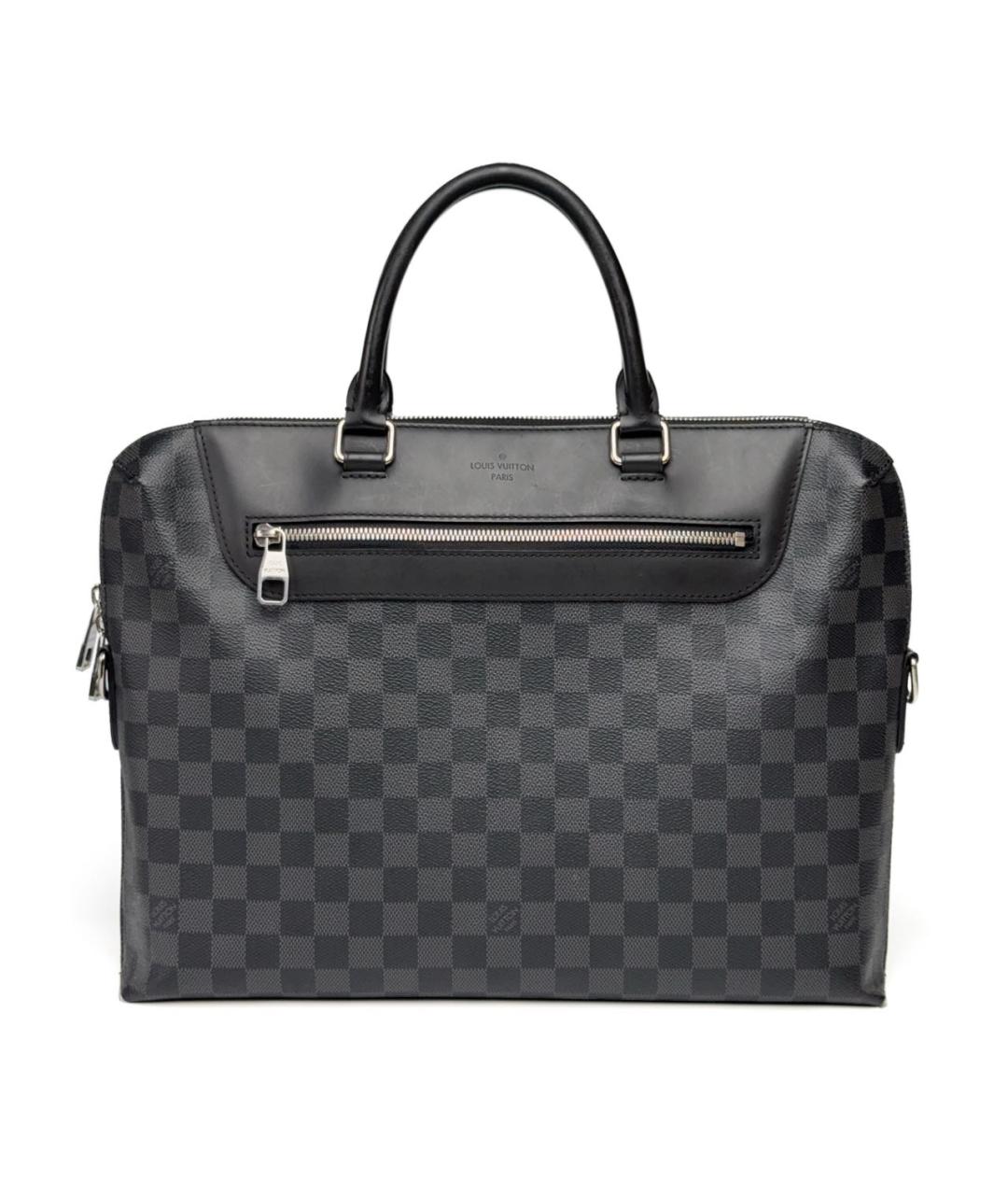 LOUIS VUITTON Черный кожаный портфель, фото 8