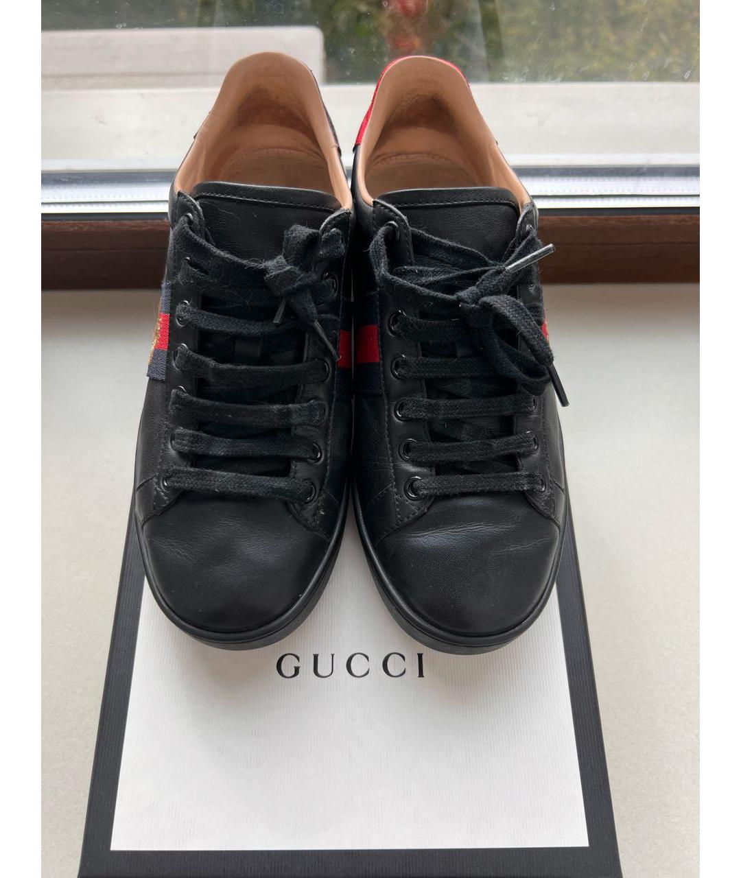 GUCCI Черные кожаные кеды, фото 2